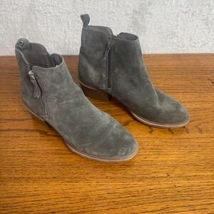 Kensie Womens Talynn Grey Suede Ankle Boots Side Zip Block Heel Size 7.5